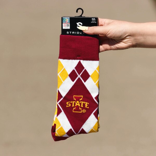 Strideline I-State White Argyle Knit Crew Socks